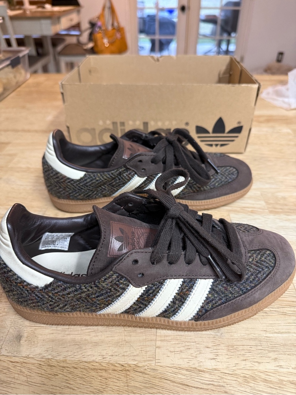 adidas Men’s Low-Profile Tweed & Leather Sneakers — Brown/White